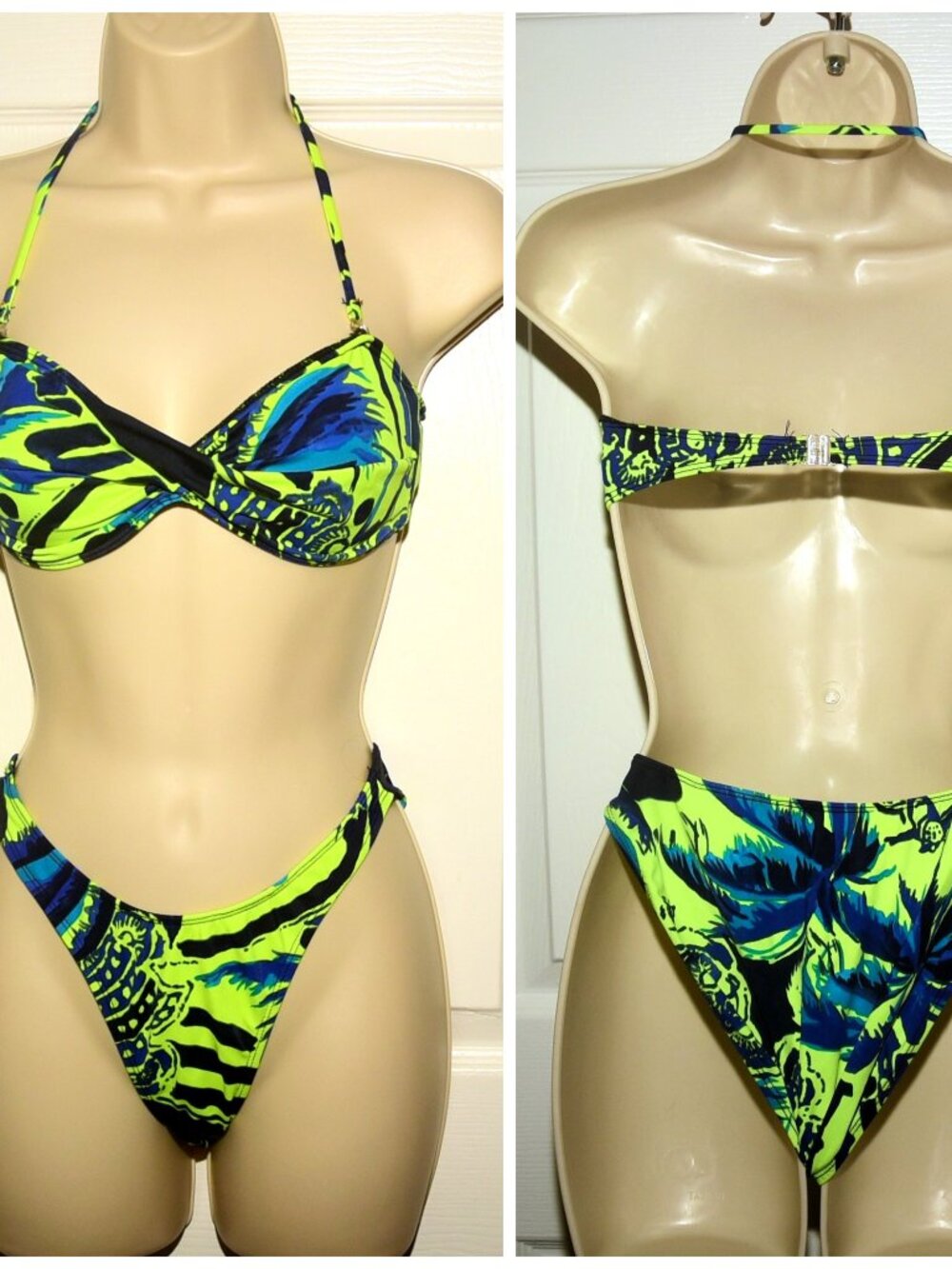 Vintage 80's RARE Jimmy' Z Tropical Neon Print Bikini Swimsuit XXS USA Made